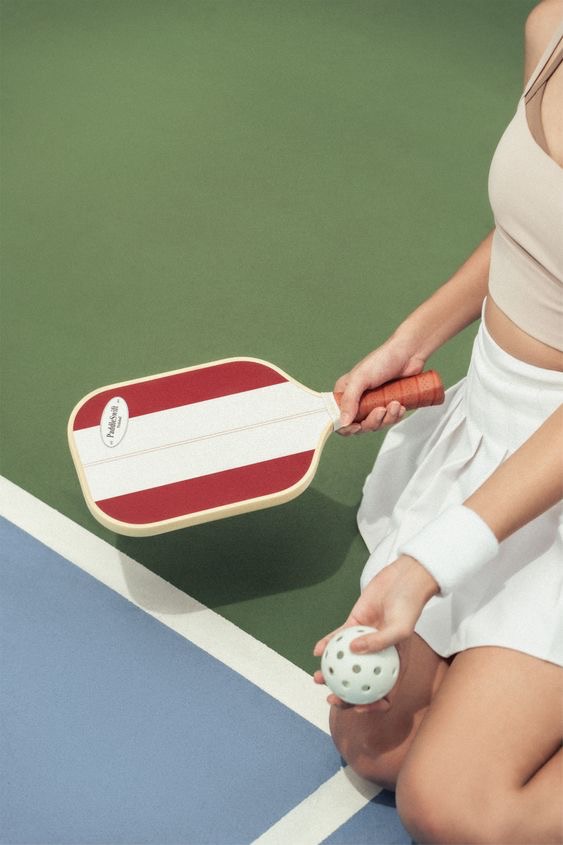 Pickleball player with paddle